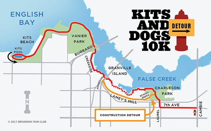 Kits and Dogs 10k Detour map